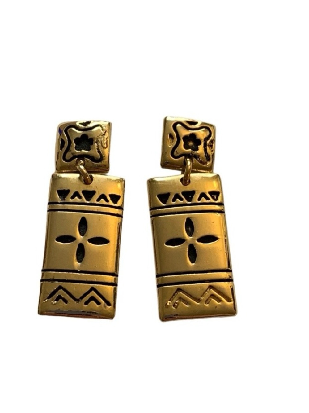 Vintage Duri Gold Tone Art Deco Nouveau Drop Dangle Pierced Earrings FLAWED
